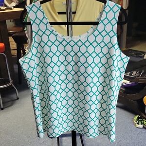 Chico's Teal and White Geometric Tank Top
